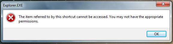 Why does this error happen when I try to use a shortcut?